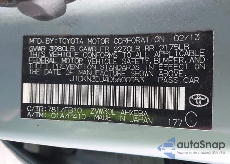 2013 Toyota Prius Three from USA, damaged, VIN JTDKN3DU4D5600053